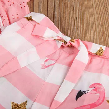 Baby Toddler Meitenes Dobi No Īsām Piedurknēm, Vestes Crop Topi Vērtnes Flamingo Bikses Apģērbs, Apģērbu Komplekts