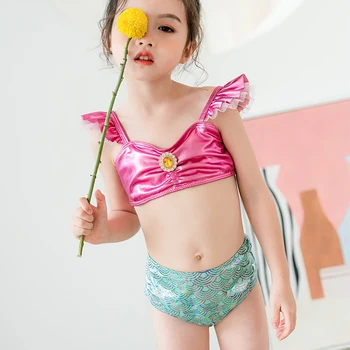 Baby Toddler Meitenes Sirēna Bikini Komplekts Vasaras Pludmales Peldkostīmi, 3 gab. Komplekts Peldkostīmu peldkostīms Bikini Kostīmu Dzimšanas dienas dāvanu