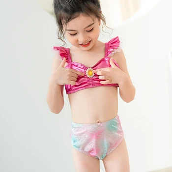 Baby Toddler Meitenes Sirēna Bikini Komplekts Vasaras Pludmales Peldkostīmi, 3 gab. Komplekts Peldkostīmu peldkostīms Bikini Kostīmu Dzimšanas dienas dāvanu