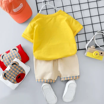 Baby Toddler Zēnu Drēbes noteikts Vasaras Zīdaiņu Apģērbs Karikatūra Lācis O-veida kakla Kokvilnas T-Krekls, Uzvalks, Kostīms Bērniem