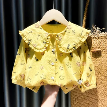 Baby girl pavasarī un rudenī garām piedurknēm krekls bērnu gaisa drēbes star print augšu