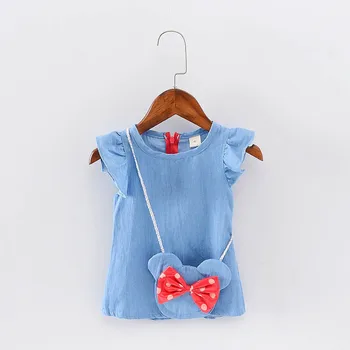 Baby meitenes kleita 2017. gada vasarā 1 gada dzimšanas dienu Džinsa apģērbu jaundzimušo bērnu apģērbu īstermiņa piedurknēm kleitas mickey soma pārnēsāšanai