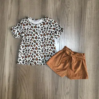 Baby meitenes vasaras drēbes meitenēm leopard top kafijas šorti