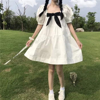 Balta Lolita Kawaii Kleita Bowknot Tējas Puse Kleita Kawaii Apģērbu Bubble Sleeve Princese Kleita Japāņu Lolita Drēbes BL4114