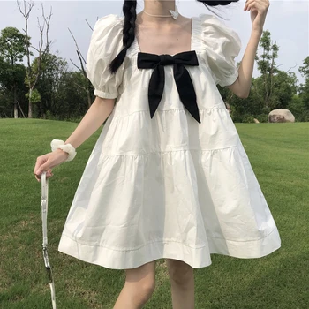 Balta Lolita Kawaii Kleita Bowknot Tējas Puse Kleita Kawaii Apģērbu Bubble Sleeve Princese Kleita Japāņu Lolita Drēbes BL4114