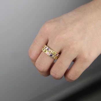 Baltmaizi pastelis, krāsains cz mūžību joslā gredzenu zelta piepildīta engagment band kraušanas pirkstu gredzeni, modes