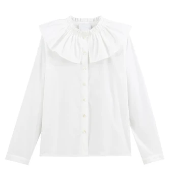 Balts Mežģīņu Krekls Sievietes Vasaras Ikdienas Garām Piedurknēm Pogas Uz Augšu Kokvilnas Krekls 2020. Gadam Elegants Birojs Dāmu Blūze Sievietēm, Topi Rudens
