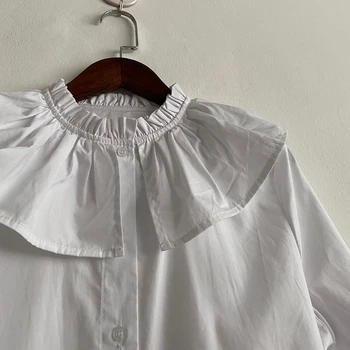 Balts Mežģīņu Krekls Sievietes Vasaras Ikdienas Garām Piedurknēm Pogas Uz Augšu Kokvilnas Krekls 2020. Gadam Elegants Birojs Dāmu Blūze Sievietēm, Topi Rudens