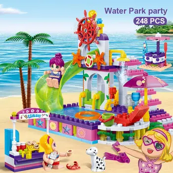 BanBao Celtniecības Bloki Ūdens Parks Slaidu Baseins Jūrmalas Pludmales Brīvdienu Bērniem Ķieģeļi Modeļa Rotaļlietu Meitene Bērniem Draugam Dāvanu 6141