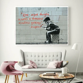 Banksy Graffiti Audekls Mākslas Izdrukas, Gleznas, Sienas, Mākslas Plakātu Quadro Apdare Attēli Uz Dzīvojamās istabas sienas māksla Mājās Dekoratīvie