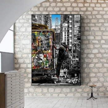 Banksy Sienas Mākslas Gleznas Ielas Ainavas no Londonas Pilsētas Audekla Gleznas Grafiti Pop Mākslas Plakāti Un Izdrukas par Mājas Dekoru