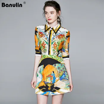 Banulin 2020. gada Vasaras Skrejceļa Dizainers Svārki Uzvalks Sieviešu Vintage Dzīvnieku Ziedu Drukāt Blūze un Mini Svārki Divi Gabali Komplekts