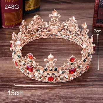 Baroka coroa de noiva Pērle Crystal Rose Gold Crown Līgavas Kāzu Matu Rotas, Rhinestone Tiara Queen ' Diadema Matu Aksesuāri