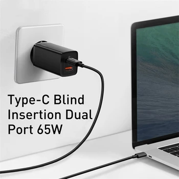 Baseus 65W GaN Lādētāju Dual USB Ports Lādētāja Ātri Uzlādēt 4.0 3.0 C Tipa PD Ātri Telefonu Lādētāju ForiPhone ForXiaomi Klēpjdators, Tablet