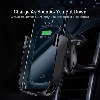 Baseus Automašīnu Gaisa Ventilācijas Tālruņa Turētāju Smart Vienu roku Tālrunis Stāvēt Auto 10W Bezvadu Lādētāju Mount Ātra Uzlāde iPhone 12 11 Pro