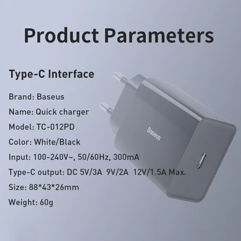 Baseus Mini 18W PD USB Lādētāju, QC3.0 Ātri Domuzīme Maksas Tyep-C Dual USB ES Lādētājs Ceļojumu Plug