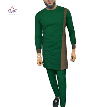 Bazin Riche Vīrieši 2 Gabali Bikses Komplekti Āfrikas Dizaina Apģērbu Āfrikas Drēbes Gadījuma Vīrieši Ilgi Top Krekli un Bikses Komplekti WYN684
