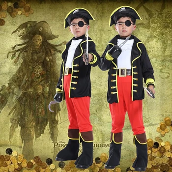 Bazzery Bērniem Halloween Kostīmi Bērniem Pirātu Cosplay Drēbes Captain Jack Cosplay Komplekts Ziemassvētki Jaunais Gads Purima Pirātu Apģērbs