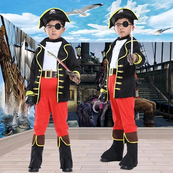 Bazzery Bērniem Halloween Kostīmi Bērniem Pirātu Cosplay Drēbes Captain Jack Cosplay Komplekts Ziemassvētki Jaunais Gads Purima Pirātu Apģērbs