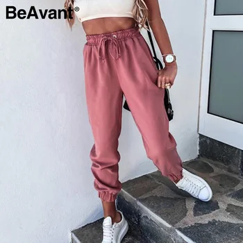 BeAvant tīrtoņa krāsu mežģīnes up sieviešu sporta bikses Sievietēm jogger zaudēt harēma bikses Mājās valkāt rozā darbojas bikses bikšu vasaras 2020