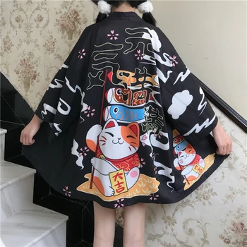 Bebovizi Red Laimīgs Kaķis Kimono, Japāņu Sievietes Yukata Sieviešu Āzijas Apģērbu Zaudēt Jaciņa, Krekls Tradicionālo Japānas Stila Haori