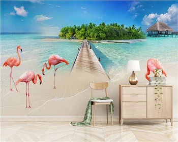 Beibehang Mūsdienu Personības Tapetes Minimāls HD Ainava Beach, Apskatīt Flamingo TV Fona wall papers mājas dekoru behang