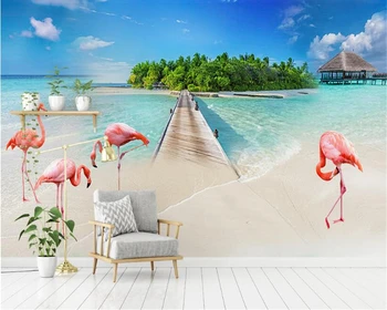 Beibehang Mūsdienu Personības Tapetes Minimāls HD Ainava Beach, Apskatīt Flamingo TV Fona wall papers mājas dekoru behang