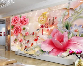 Beibehang Pielāgotu jebkura izmēra 3D tapetes mājas un bagāta nefrīta griešanai magnolija, roze, mājas apdare, sienas tapetes sienām 3 d
