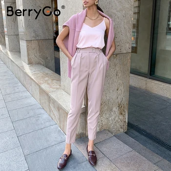 BerryGo Biroja dāma gadījuma pavasara cietu zīmuli bikses sieviešu Modes sieviešu pamata bikses Elegants pārklājus, rāvējslēdzēju apakšā pogu 2021