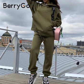 BerryGo Gadījuma kapuci sporta krekls uzvalks Modes sporta tērps ar garām piedurknēm zaudēt ikdienas tērps Rudens ziemas sieviešu divi gabals, kas 2020
