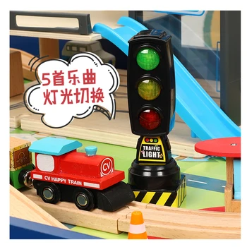 Bezmaksas kuģis Dziedāšanas satiksmes gaismas rotaļu satiksmes signālu modeli, ceļa zīme Piemērots BRIO vilcienu bērnu dziesmu sērijas rotaļlietas piederumi