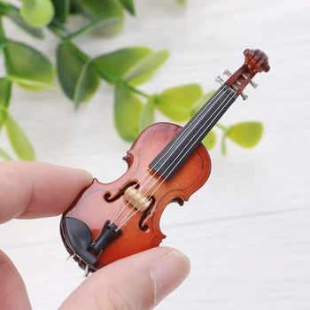 Bezmaksas piegāde 7CM Mini Vijole Miniatūru Mūzikas Instruments Koka Modelis ar Atbalstu, un Gadījumā,