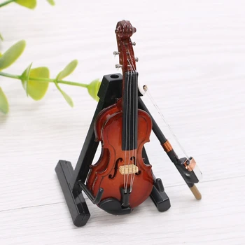 Bezmaksas piegāde 7CM Mini Vijole Miniatūru Mūzikas Instruments Koka Modelis ar Atbalstu, un Gadījumā,