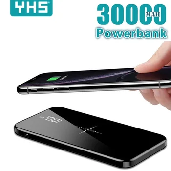 Bezvadu 30000mAh Power Bank Dual USB Spogulis Ekrānā Bezvadu Lādētāju Powerbank Bateria Ārējās Par iphone8 X Samsung