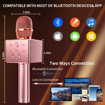 Bezvadu Bluetooth Karaoke Mikrofons, Alumīnija Sakausējumu Rokas Daudzfunkciju 3 Skaļāk Speakers 15W Spēlētājs Maināms Balss ir 2021.
