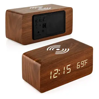 Bezvadu lādēšanas galda pulkstenis digitālais modinātājs led dekoratīvās modinātājs pulkstenis galda pulkstenis elektroniskais pulkstenis ar termometru