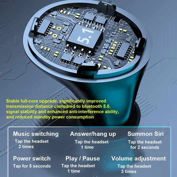 Bezvadu v5.1 bluetooth Austiņas TWS Stereo Ūdensizturīgs Earbud Austiņas Lukturīti 4000mAh Uzlādes Lodziņā Viegls, Ērts
