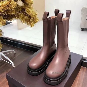 Biezs grunts chelsea zābaki sieviešu plakani apaļu purngalu, īstas ādas kurpes Britu stila potītes zābaki 2020 rudens ziemas īss botas