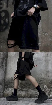 Biker Bikses Sieviešu Modes Goth Dienvidkoreja Ins Nazi Izgriezt Caurumu Ubags Īsās Bikses High Street BF Zaudēt Gadījuma Plaša kāju Vīriešiem