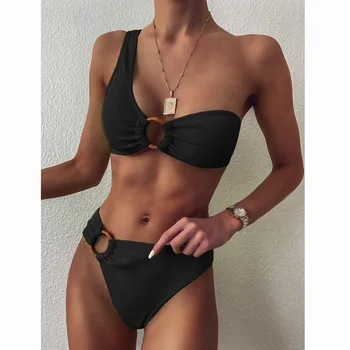 Bikini 2020. Gadam Augstā Vidukļa Bikini Komplekts Viena Pleca, Peldkostīms Sieviešu Sexy Sievietes Peldēšanas Peldkostīms, Beachwear Biquinis Peldkostīmu