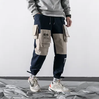 Bikses Vīriešiem Harēma-Bikses Hip Hop Zēns Multi-kabatas, Elastīga Vidukļa Dizaina Kravas Bikses Vīriešu Streetwear Punk Gadījuma Joggers Bikses