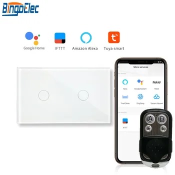 Bingoelec 2 Banda 1 Veids Touch Switch MUMS, Standarta WIFI Sienas Slēdzi Stikla Paneli RF 433.92 Smart Bezvadu Slēdzis Ar Kontroles Tuya APP