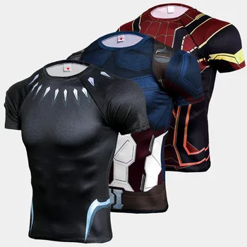 Black Panther Punisher 3D Rashgard Sporta Krekls Vīriešiem Kompresijas Top Riteņbraukšana Īsām Piedurknēm T krekls, Sporta Dry Fit Vīriešu Skriešanas Krekli