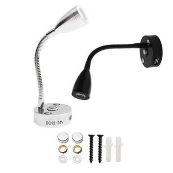 Black Silver DC12V 24V Touch Aptumšojami led Sienas Lampa ar Flex Kakla un USB Ligzda, 6000K 3000K LED USB Lasīšanas Gaismas
