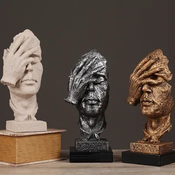 Blind Pazīstamas Statujas Statuetes Eiropā Sveķu domātājs, klusēšana-zelts cilvēki Skulptūras Vintage Mājas Dekoru Amatniecības