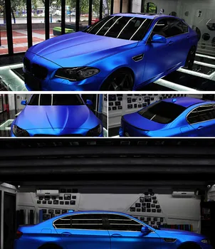 Blue Auto Auto Stils Ķermeņa Elektro Laka Maina Krāsu Filmu Hromēšana Jaunu Satin Chrome Vinyl Wrap Decal Uzlīmes 1.52X5M