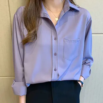 Blūze Sievietēm 2020. gada Rudens Jaunas Blusas Femininas Elegante garām Piedurknēm korejiešu Stila Loose-Fit Šifona Cietā Sieviešu Krekls 51C
