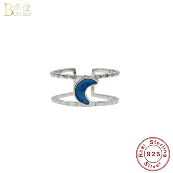 Boako S925 Sudraba Gredzeni Blue Moon CZ Regulējams Atvērt Izmēra Gredzenu Sieviešu Pankroka Grupa Dāvanas Pirkstu anillos mujer Rotaslietas