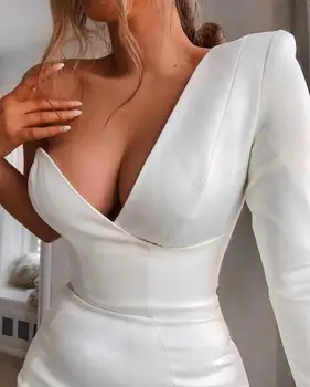 Bodycon Sieviešu Ziemas Kleita Ir 2021. Sexy Vienu Piedurknēm, V Veida Kakla Sarkans Balts Dizaineru Modes Vakara Puse Kluba Pārsējs Kleita Vestido