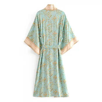 Boho Šiks Vasaras Vintage Ziedu Drukāt Kimono Sieviešu 2019 Modes Jaka Ar Vērtnes Beach Blūzes, Krekli Blusas Mujer